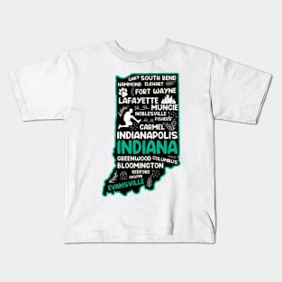 Evansville Indiana cute map Indianapolis, Fort Wayne, Evansville, Carmel, South Bend, Fishers, Bloomington, Hammond, Gary, Lafayette Kids T-Shirt